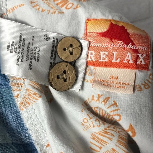 Tommy Bahama Relax 100% Linen Summer Shorts Blue Plaid Men's Size 34 - Picture 2 of 4